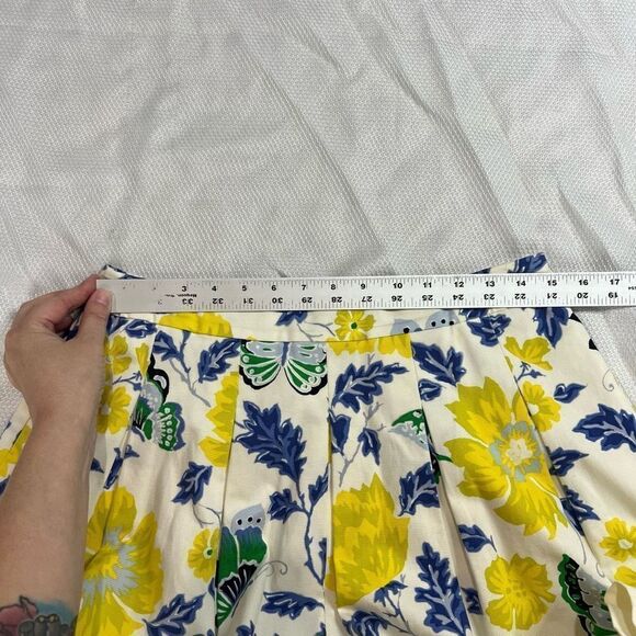 Talbots RSVP Blue Yellow Floral Butterfly Pleated Lined Skirt - Picture 5 of 9